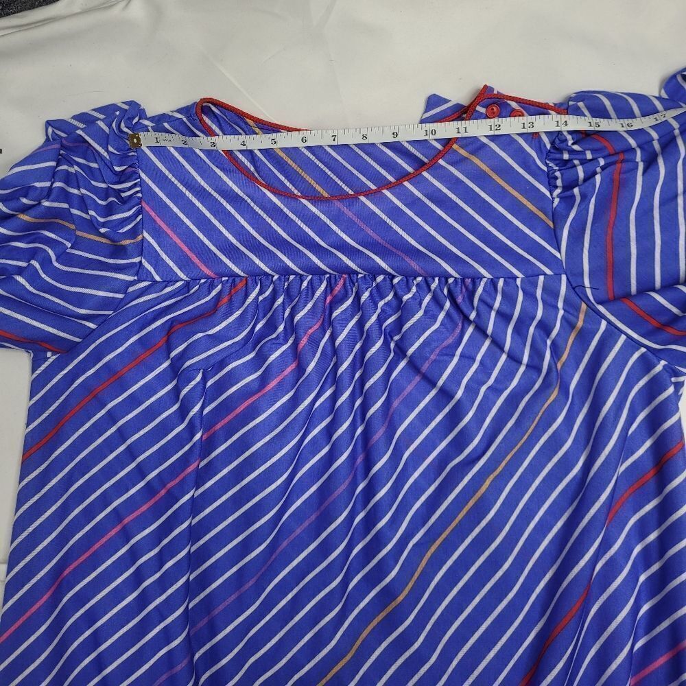 VINTAGE 70s‎ dress blue striped puff sleeve tie waist midi M - Picture 9 of 11